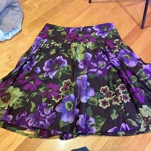 Apt 9 Size 4 Bell Skirt Brown Green Purple Floral Pattern Side Zipper W Lining